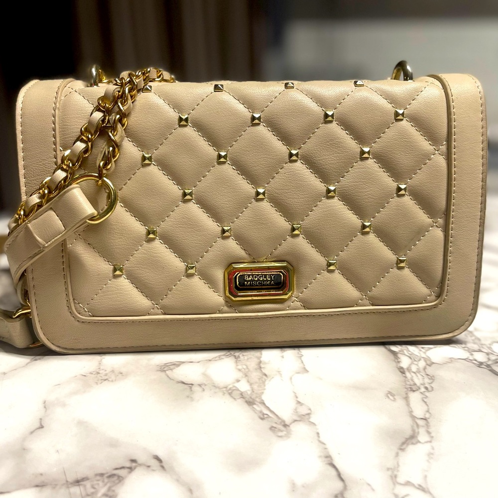 Badgley Mischka Studs Crossbody Bag Beige/Gold Vegan Leather
